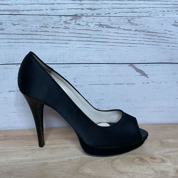 CLAUDIA CIUTI Black Satin Pumps Open Toe Heels Size 9,5 M Italy Perfect - Picture 6 of 12